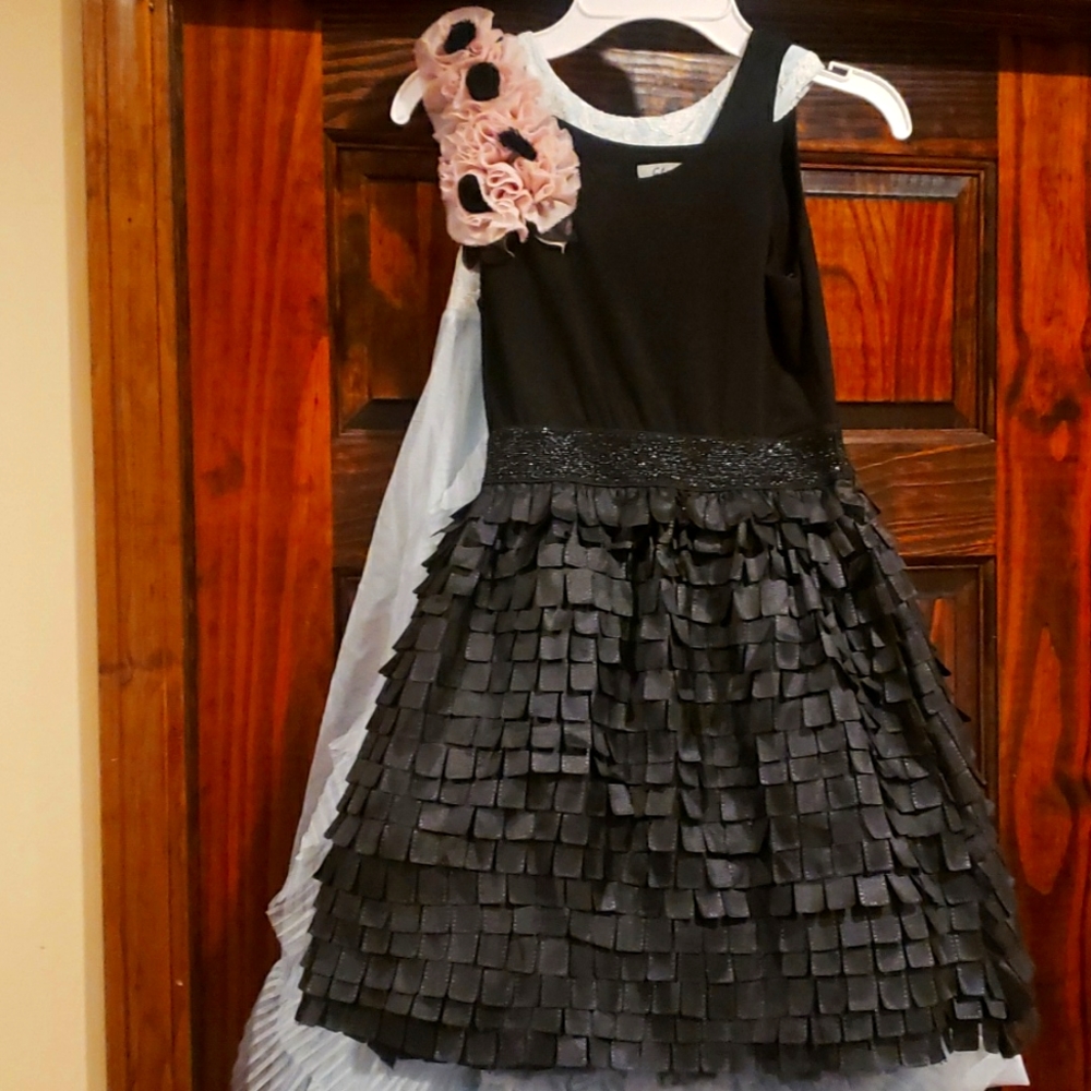 Chasing fireflies Elisa B black fringe tiered ruffle dress 10